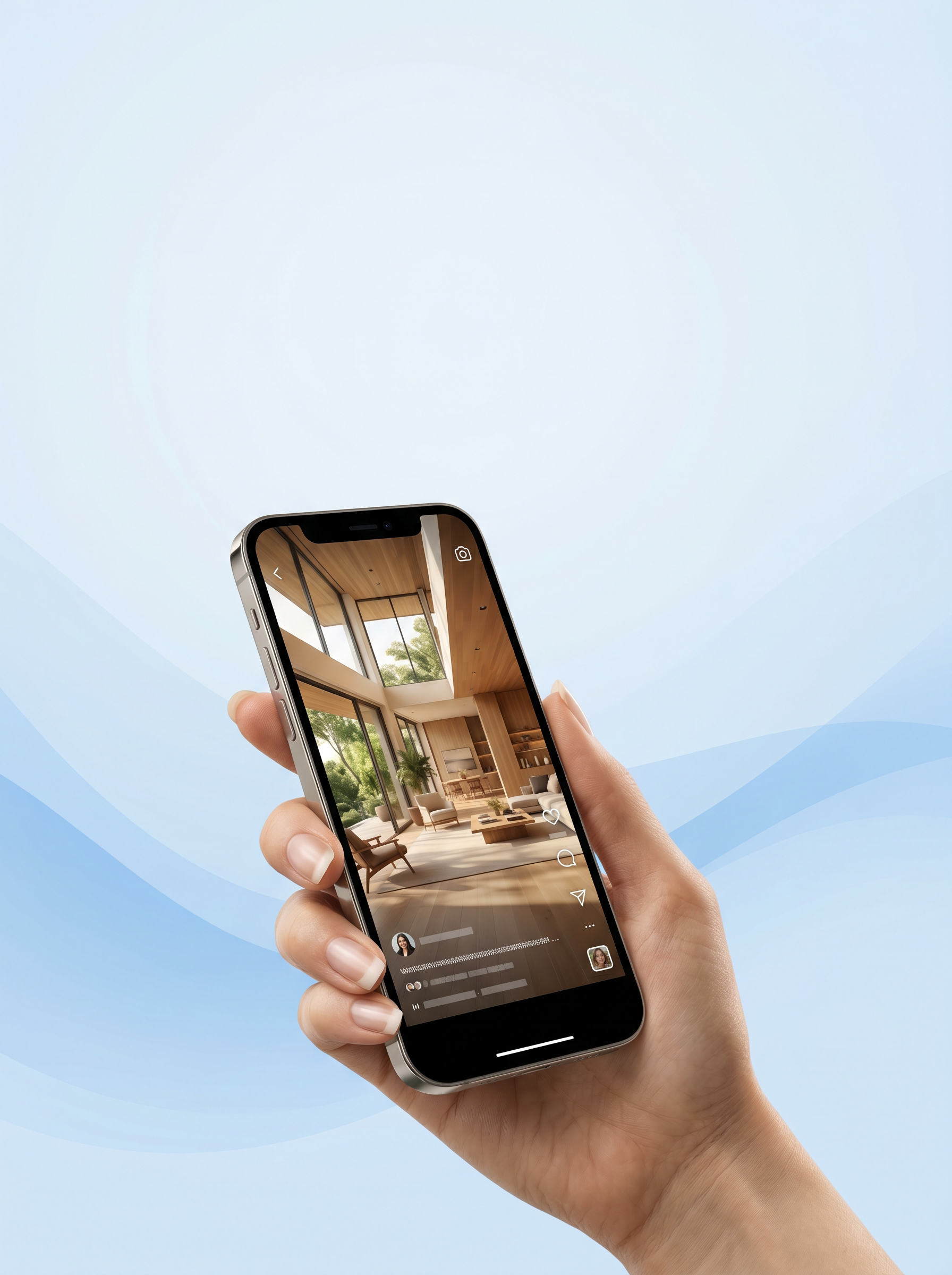 A hand holding a phone showing a listing video